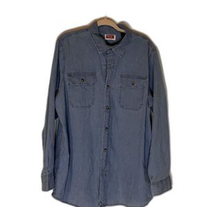 Wrangler Shirt  L Men's Blue Chambray Button Down Workwear Casual Western